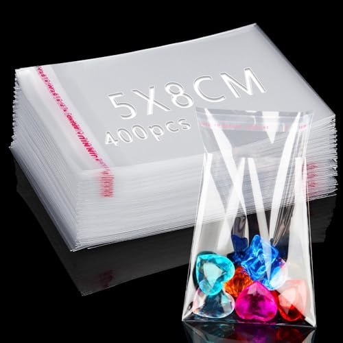 Ziamzra 400 Stück OPP Tütchen 5x8cm Selbstklebend Plastiktüten Transparente Zellophanbeutel Cellophantüten Selbstklebend Flachbeutel Klebeverschluss für Keksen Süßigkeiten Schokolade Schmuck Ohrringe