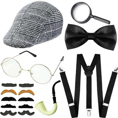 Carnavalife Disfraz Detective Sherlock Holmes, Abuelo Años 20, Ganster Hombre, Accesorio para Disfrazar Gangster Abuelo