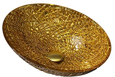 Bathrooms Basin Bathroom Sinks Galvanized Tempered Glass Wash Basin Home Oval Golden Glass Basin Sink Wash Basin Bathroom Sink