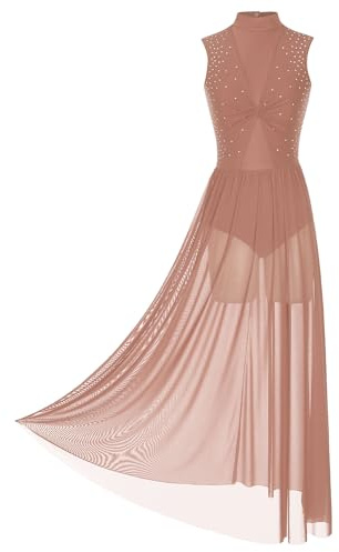 Vestido de Danza Ballet Mujer Maillot sin Mangas Falda de Tul Integrada | Leotardo Gimnasia Rítmica Brillantes con Detalles de Pedrerías Traje de Espectáculo para Danza Clásica y Moderna S-XXL