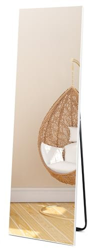 Vasemouh 140 x 51 cm Hochwertiger Standspiegel mit Weißem PVC-Rahmen und Gehärtetem Glas, Ideal für Schlafzimmer, Wohnbereich, Flur oder Badezimmer
