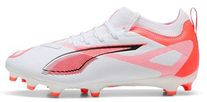 Puma - Ultra 5 Match FG/AG JR, Zapatillas de fútbol Unisexo, Puma White-Puma Black-Glowing Red,