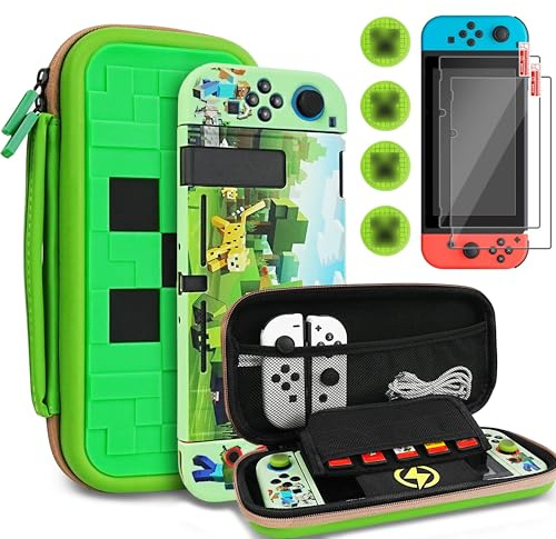 TIKOdirect Carrying Case Accessories for Switch,Portable Travel Case with Soft Protective Case, Screen Protectors and Thumb Grip caps, Green