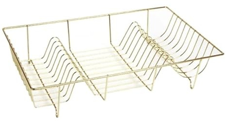 L48.5 x W30 x H10cm Kitchen Dish Rack with 18 Slots For Dishes, Anti Rust Drying Rack, Cutlery Basket (Gold)