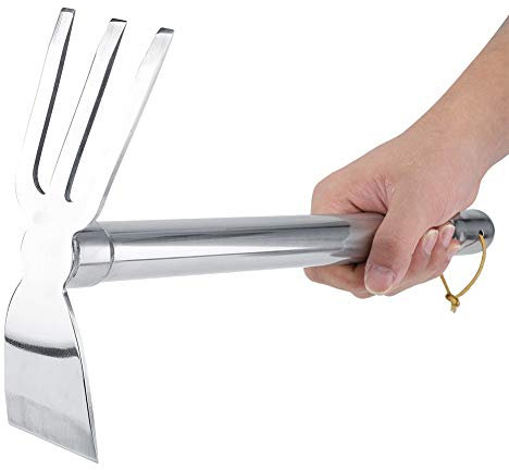 Azada y cultivador, rastrillo de jardín, Herramienta de cultivador Manual, Mini rastrillo de Acero de Doble Cara, Mango de Goma, rastrillo de Garra Corta, cultivador, Herramienta