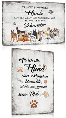 2er Set Hunde Schild mit Spruch Lustig 20x30cm - Retro Hunden Blechschilder - Es gibt so viele Hunde - Pfote - Metallschild Dekoration Geschenk für Haustier und Hundenarr