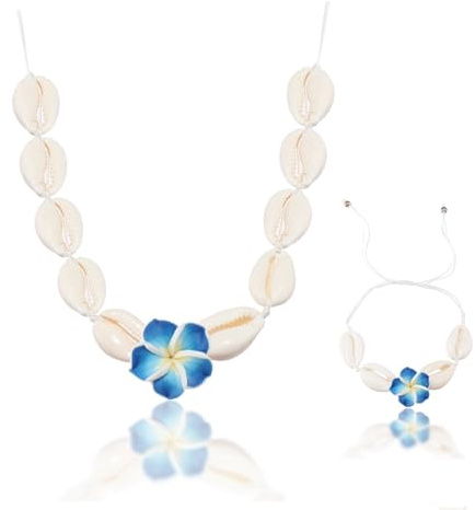 Gkaopi Schmuckset für Damen Muschel 2 Stück Muschelkette Und Blume Muschelarmband Boho Strand Schmuck Verstellbares Geschenk für Frauen Party Geburtstagsgeschenk Frauen Mädchen LS