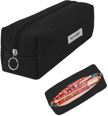 YALiya Mäppchen Cord-Stoff, Federmäppchen Tragbare, Aufbewahrungstasche Federmäppchen mit Großem, Fassungsvermögen Pencil Case mit praktischem Reißverschluss,für Schule,Zuhause und Büro(Tiefschwarz)
