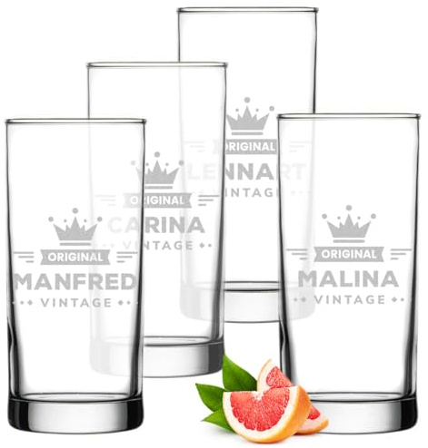 polar-effekt Lot de 4 verres à cocktail de 485 ml avec gravure personnalisée – Verres à cocktail avec nom – Le cadeau parfait – Idéal pour l'eau, les cocktails et le mojito