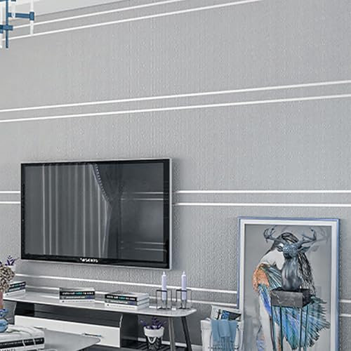 Beswitory Silver Grey Wallpaper Feature Embossed Horizontal Stripe Wallpaper Luxury Nordic Modern Wall Paper Free No Match Pattern for Living Room Bedroom Kitchen TV Background