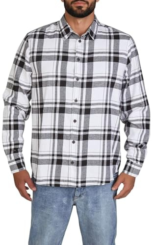 DENIMFY Camisa de franela para hombre de manga larga a cuadros, ajuste regular, DFDean, camisa de leñador, camisa a cuadros, 100% algodón, negro, verde, azul, S, M, L, XL, XXL, 3XL, 4XL, 5XL, blanco y