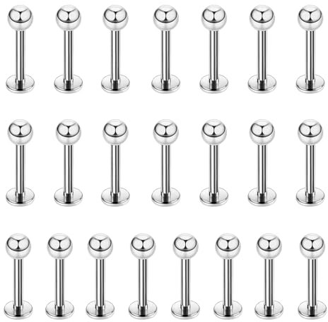 22PCS 16g Stainless Steel Lip Rings Set - Perfect for Lip, Tragus, Cartilage, and Helix Piercings, Includes Different Post Lengths 6-12mm. Get Stylish with Surface and Vertical Labret Jewelry, Helix Piercings (post length 8mm)