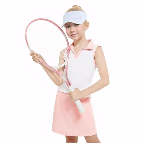 Kinder Mädchen Tennis Set Kurzes, Ärmelloses T-Shirt Tops+ Tennisrock mit Innenhose, Sport Outfit für Golf Tennis Yoga