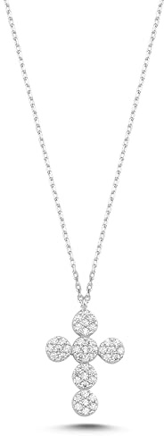 ELVNY Elegante collana con croce da donna, con zirconi cubici, catena regolabile, ipoallergenica, senza nichel, regalo per battesimi, compleanni, occasioni speciali
