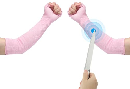 PATIKIL 20 Inch Cut Resistant Sleeves with Finger Grips, Forearm Protective Sleeves Level 5 Protection Arm Safety Protectors Sleeves for Thin Skin and Bruising, Pink