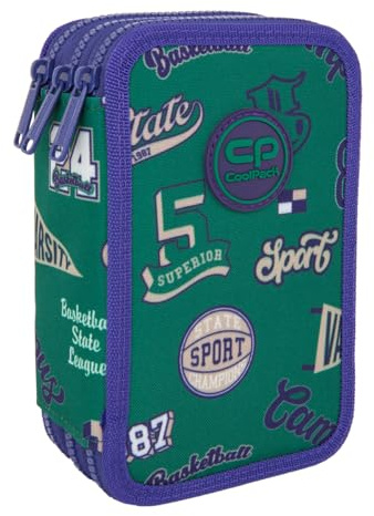 CoolPack XXL Federtasche Federmappe 3-Fach Schulstiftetui, dreifaches Federmäppchen, Federmäppchen für Mädchen, Jungen, Federmäppchen 44-teilig gefüllte Schüleretui 3-stöckig, American Retro