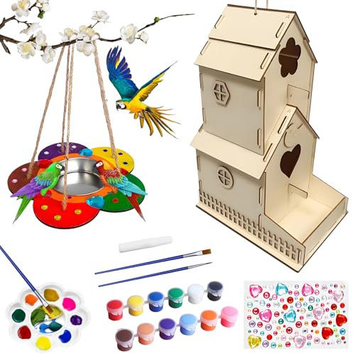 ELUBLU Bausatz Kinder,Diy Zum Bemalen,Vogelfutterhaus Aus Holz,Holz Vogelhaus Selber Bauen,Bebaubar Und FäRbbar Vogelhaus Bausatz FüR MäDchen Jungen Kleinkinder