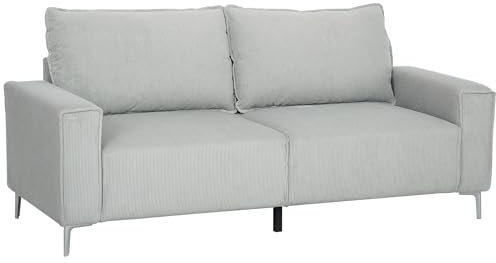 HOMCOM Modern 3 Seater Sofa with Spring Cushion, 193cm Fabric Sofa Couch with Back Pillows, Upholstered Corduroy Settee for Living Room, Bedroom, Home Office, Light Grey