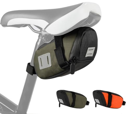 Bolsa Bicicleta para Accesorios Bici Montaña Alforjas para Sillin Bicicleta con Reflectante Impermeable Mini Pequeña Bolso herramientas MTB Accesorio Asiento Multifuncional 16,5*7,5*10,5CM(Verde)