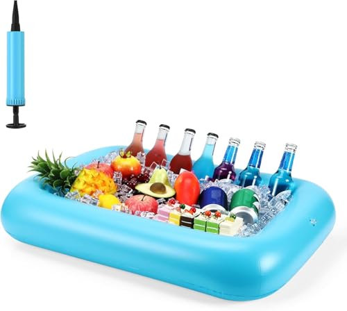 Porte Gobelet Gonflable Piscine,Grand Bar de Piscine Gonflable Porte-Bouteille Gonflable Flottant Fête de Piscine d'été Fête sur la Plage (Bleu)