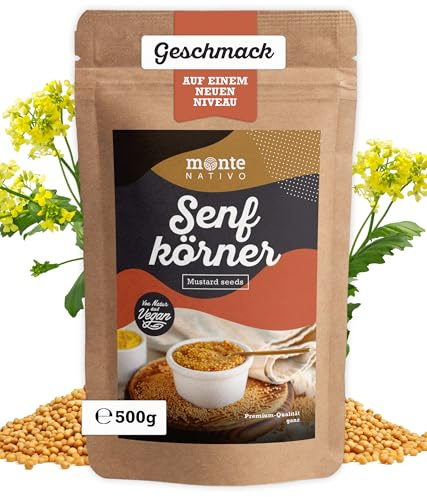 Senfkörner gelb Monte Nativo (500g) - Gelbe Senfkörner - Weiße Senfsamen | Senfsaat - Schonend getrocknete und aromatische Gewürze ideal zum Kochen und Würzen - Intesives Aroma und Geschmack