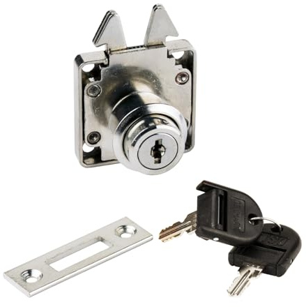 Serrure de volet roulant avec clés pliantes, surface nickelée, modèle : fermeture différente, 14.01.453-0 pour volet roulant, porte coulissante