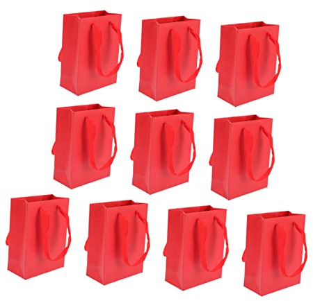 YOSADIER 10stücke Rote Papiertüten Kleine Geschenktaschen Mit Griffen Stabile Tragetaschen Für Party Feiertage Hochwertige Papierqualität Für Vielseitige Anwendungen