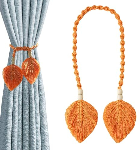 Cortina Abrazos: Cortinas Boho de Doble Hoja, cordón de algodón, Perlas Decorativas, Anudado a Mano | para Cortinas Ligeras o Gruesas, decoración Rural, casa acogedora, Sala de Estar Natural, ambia