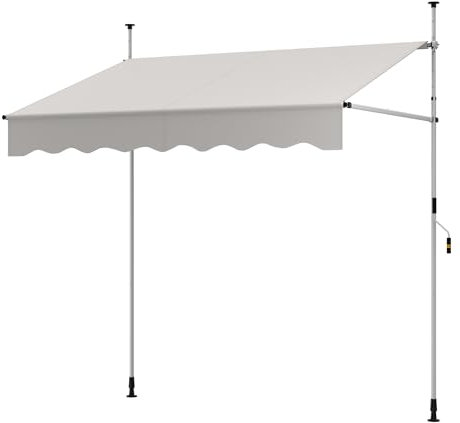 GOPLUS Klemmmarkise, Markise Balkon ohne Bohren, Markise mit Handkurbel, höhenverstellbar & UV-beständig, Outdoor einziehbare Sonnenschutz für Balkon Terrasse & Garten (Weiß,200 cm)