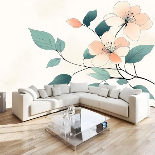 Générique Beige 3D Papier Peint Panoramique Motif De Pétales De Fleurs Végétales Décoration Murale Enfant 200 X 140 Cm Pour Chambre Salon & Bureau - Facile À Poser (Décoration Maison)