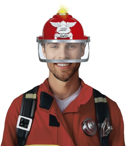 FIESTAS GUIRCA | Feuerwehrhelm mit Sirene und Licht (Einheitsgröße) - Zubehör für Feuerwehrmann-Kostüm für Halloween, Karneval und Kostümpartys - Ideal für Erwachsene Unisex - Rot