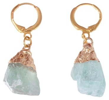 Handgefertigte Edelstein Ohrringe Aus Grünem Fluorit für Damen und Jugendliche, Unregelmäßige Rohstein Ohrhänger, Vergoldet, Handgefertigter Schmuck mit Leverback