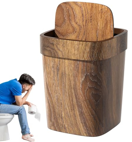 Fenayuu Poubelle Salle De Bain En Bois,Corbeille à Déchets Papier Rectangulaire - Poubelle Anti-Odeurs 12L Avec Couvercle Battant Pour Cuisine Buanderie Rangement Sous Évier Style Campagne Séjour