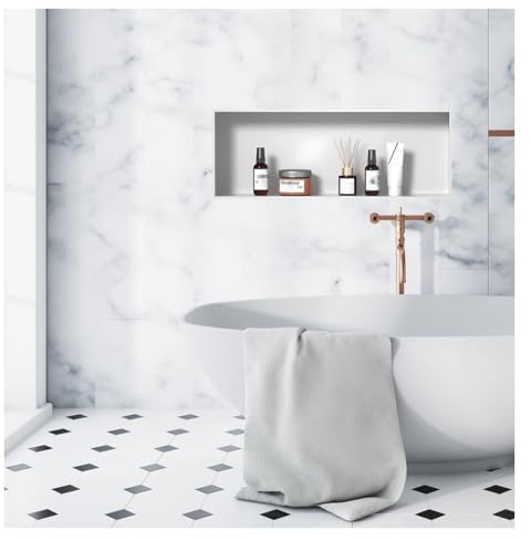 Mensola impermeabile da parete per bagno, in acciaio inox, non richiede installazione di piastrelle, soluzione salvaspazio durevole e salvaspazio per vasche da bagno