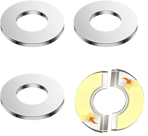 4 Pcs Shower Pipe Cover Plate, Self-Adhesive Escutcheon Collar Stainless Steel Wall Split Flange Pipe Covers for Pipe Wall Holes Decorative (28mm Diameter)