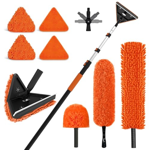 SISUPASSIE 6m Extendable Feather Duster Kit, Long Handled Wall & Window Cleaner Kit with Professional Extendable Pole, Long Reach Washable Duster for Cleaning Windows Cobwebs Ceilings Fans