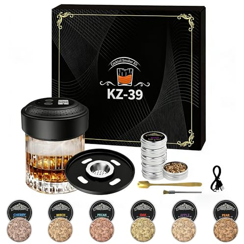 Electric Whiskey Smoker Kit, Cocktail Smoker Infuser with 6 Flavors and 5 LED Modes, Old Fashioned Cocktail Drink Smoker for Whiskey, Whisky, Bourbon, Gift Set for Men, No Butane, Easy to Use