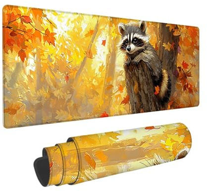 Tapis de Souris de Jeu, 1400 x 600 mm XXL Tapis Souris Gaming Grand, Antidérapant Étanche, iExtended Long Clavier Mouse Pad, Accessoire Bureau, pour Gamer, Ordinateur, PC (Forêt Raton Laveur) i-679