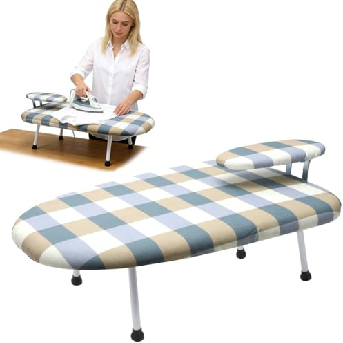 Fällbart strykbräda, platsbesparande strykbord för ångstrykjärn, stabilt ångstrykbord med halkfria fötter (klassisk pläd)