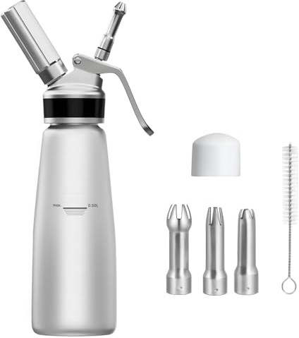 Aluminium Sahnespender, Auslaufsicher, mit Sahnekapseln & Reinigungsbürste, 500 ml