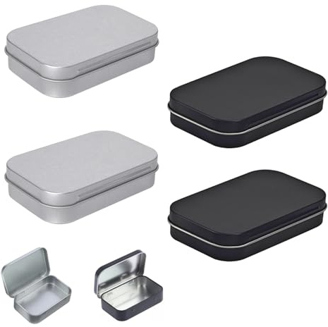 DYSWTUE 4 PCS Metal Storage Boxes with Lids, Small Metal Tins Rectangular Empty Hinged Tins, Household Small Object Iron Box, Portable Storage Box, for Candy, Key Earring, Coin Organizer, Jewelry