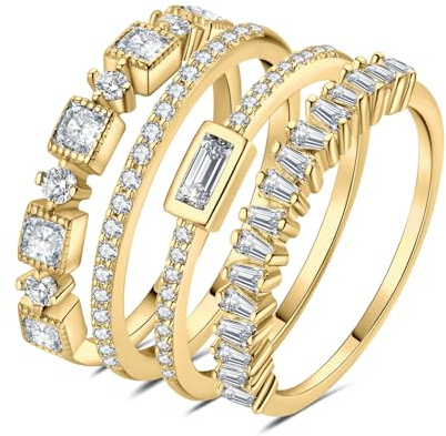 JewelryPalace Vintage Prinzessschliff Zirkonia Band Ring Damen, Hochzeitsringe Silber 925 Trauringe Eheringe für Frauen, Vorsteckring Stapelring Eternity Ring Schmal, Ringe Set Schmuck Rosegold Gold