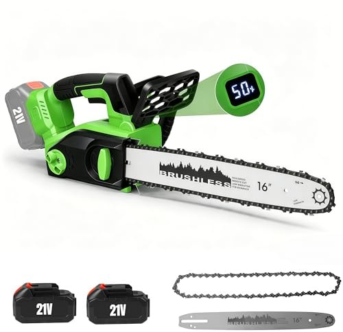 Tronconneuse a Batterie 2200W,Tronconneuse Electrique sans fil,Batterie 4000 mAh, Guide de Chaine 40 cm, Vitesse de Chaine 18 m/s, Systeme de Lubrification Automatique (Vert)