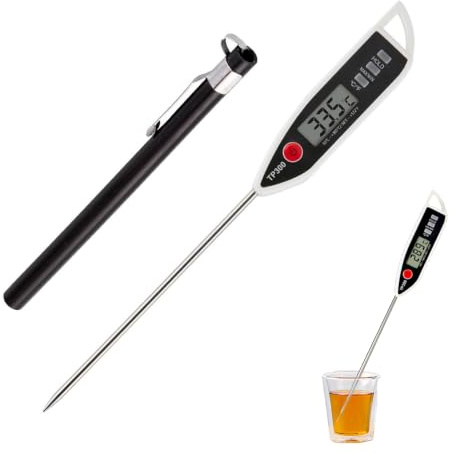 Thermomètre de cuisine numérique étanche avec sonde longue en acier inoxydable – Lecture instantanée pour eau, bougies et cuisson – Mesure précise pour viande, barbecue et pâtisserie，Blanc noir