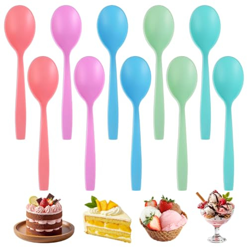 10 stycken äggskedar plast, plastskedar små 15,5 cm kaffeskedar i plast, teskedar, plast syltskedar, yoghurtsked, återanvändbara färgglada plastskedar
