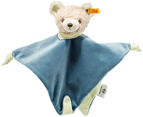 Steiff Friend-Finder Knister-Teddybär Schmusetuch - 28 cm - Kuscheltier für Babys - weich & waschbar - creme/petrol (240324)