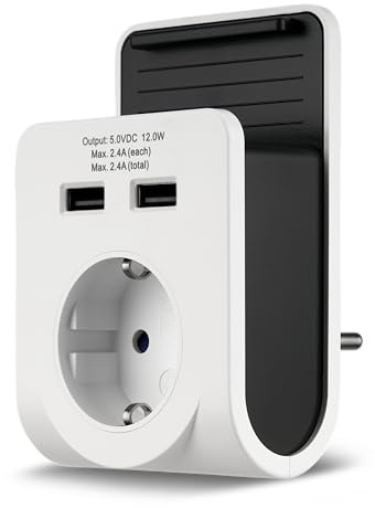REV USB Ladegerät – Steckdosenadapter mit praktischer Ablageschale für Smartphone, 2-f. USB A & 230V Steckdose – weiß