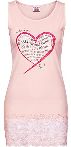kaiser24 Longtop für Damen mit Spathetti-Trägern - Leicht tailliertes Sommertop mit Rundhals-Ausschnitt (S (36/38), Longtop rosa (Heart))