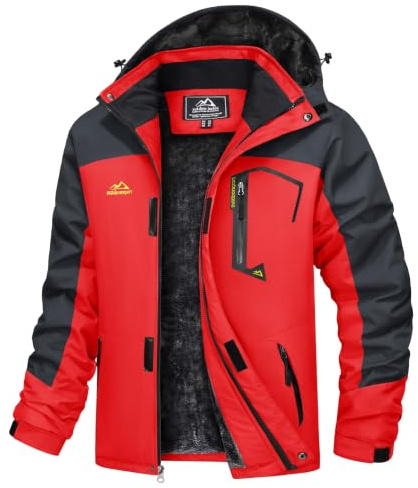 TACVASEN Herren Winter Wasserdichte Winddichte Winterjacke Warme Fleece-Futter Ski Regenmantel mit Kapuze