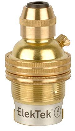 ElekTek B22 BC Bayonet Brass Cord Grip Ceiling Pendant Unswitched Lamp Light Bulb Holder with Shade Ring - For use with Ceiling Rose and Lighting Flex (7mm Max. Dia.) - Made in UK